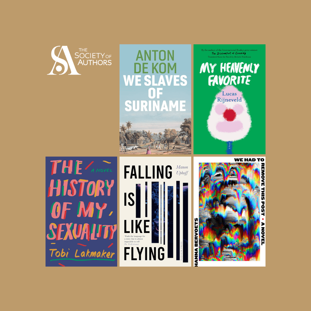 Logo the society of authors, covers van de vijf genomineerde boeken