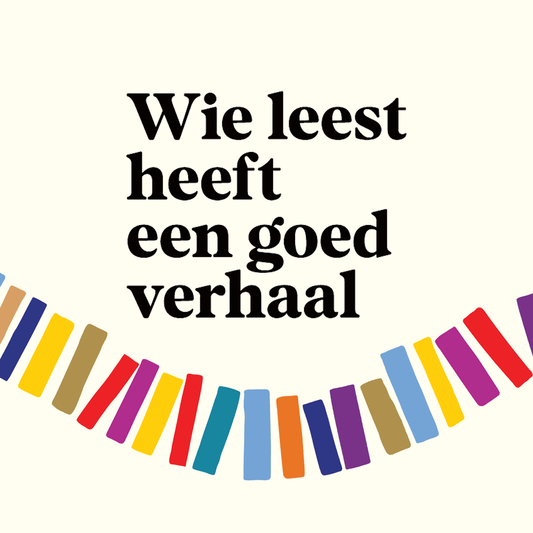 Tekst Wie leest heeft een goed verhaal met slingers van boeken